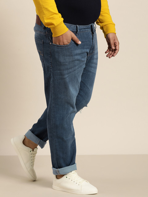 

Sztori Men Plus Size Navy Blue Slim Tapered Fit Light Fade Stretchable Jeans