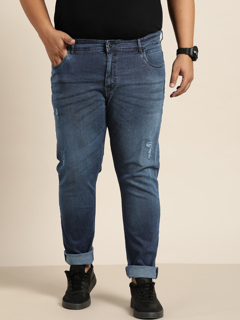 

Sztori Men Plus Size Navy Blue Slim Tapered Fit Mildly Distressed Stretchable Jeans