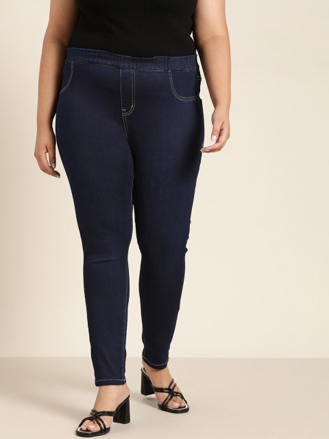 

Sztori Women Plus Size Navy Blue Solid Jeggings