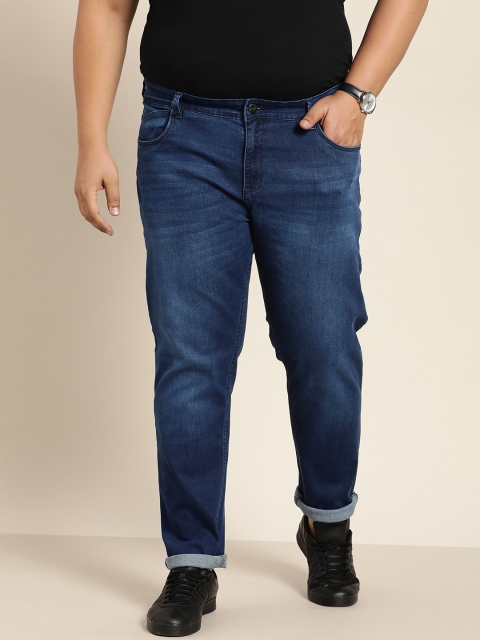 

Sztori Men Plus Size Navy Blue Slim Tapered Fit Light Fade Stretchable Jeans