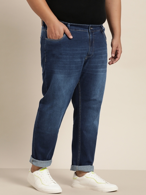 

Sztori Men Plus Size Navy Blue Slim Tapered Fit Light Fade Stretchable Jeans
