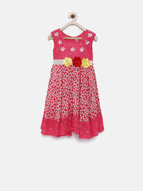 

Dreamszone Girls Pink Floral Print Lace Empire-Line Dress