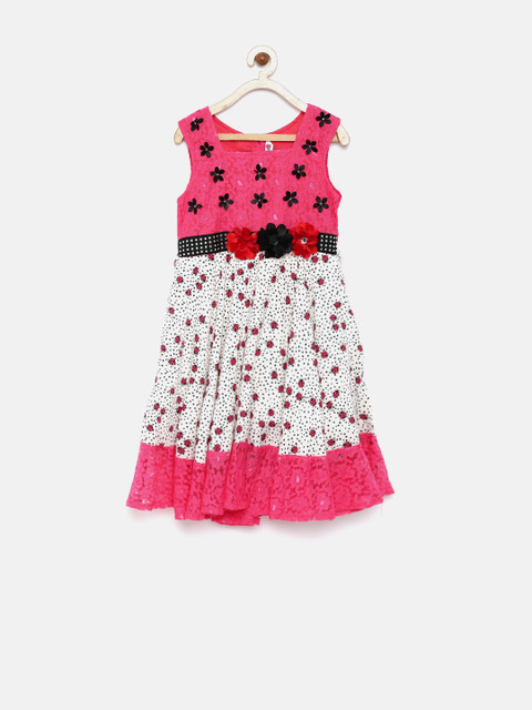

Dreamszone Girls Pink & White Printed Fit & Flare Dress