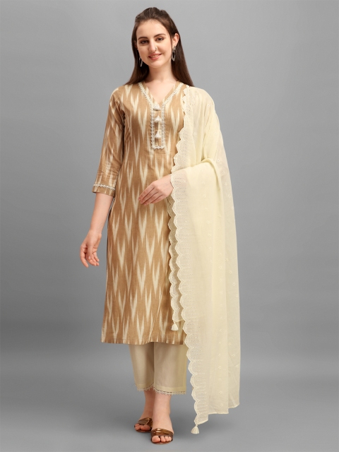 

Seerat Women Beige Pure Cotton Kurta with Trousers & Dupatta