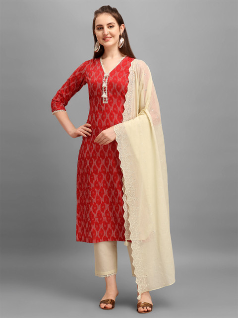 

Seerat Women Red Ethnic Motifs Printed Pure Cotton Kurta with Trousers & Dupatta