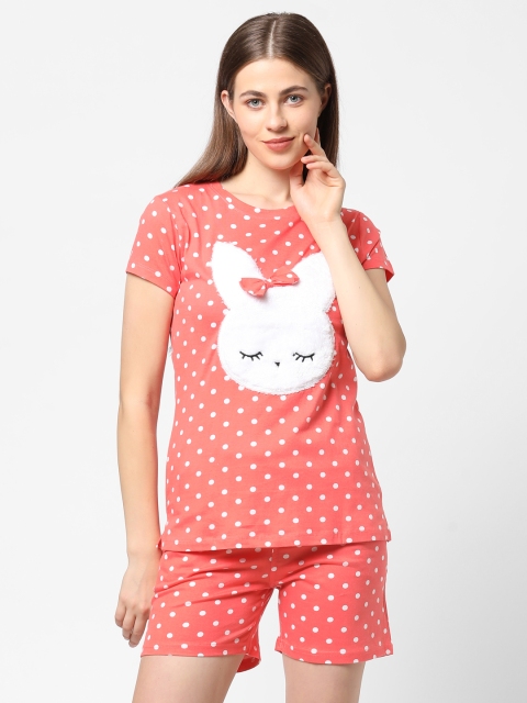 

Sweet Dreams Women Coral & White Printed Night suit