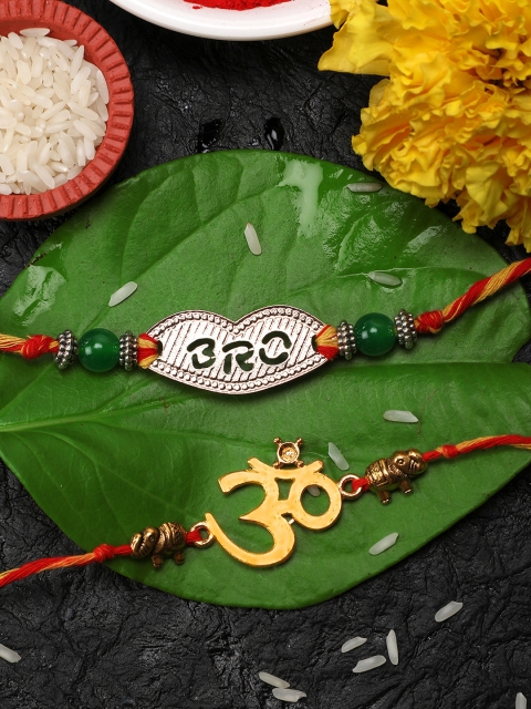 

Yellow Chimes Set of 2 Handmade Rakhi with Roli Chawal & Card, Gold