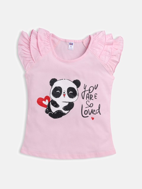 

Nottie Planet Girls Pink Printed Raglan Sleeves T-shirt