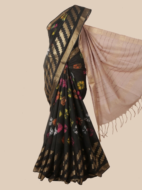 

Pothys Black & Yellow Floral Jute Cotton Saree