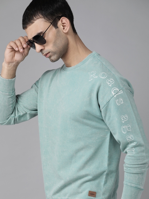 

Roadster Men Sea Green & White Pure Cotton Printed Detail Sweatshirt