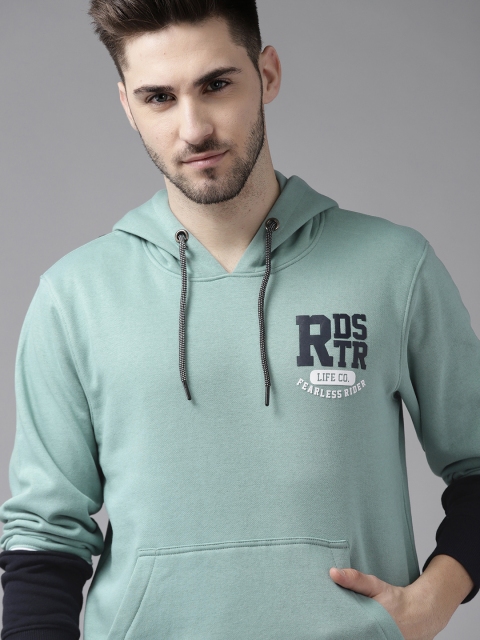 

Roadster Men Green Hooded Sweatshirt