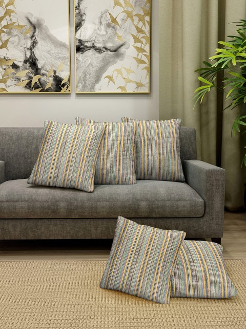 

KLOTTHE Yellow & Blue Set of 5 Striped Square Cushion Covers