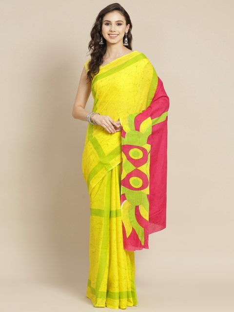 

Juniper Women Yellow & Green Printed Pure Cotton Bagru Saree