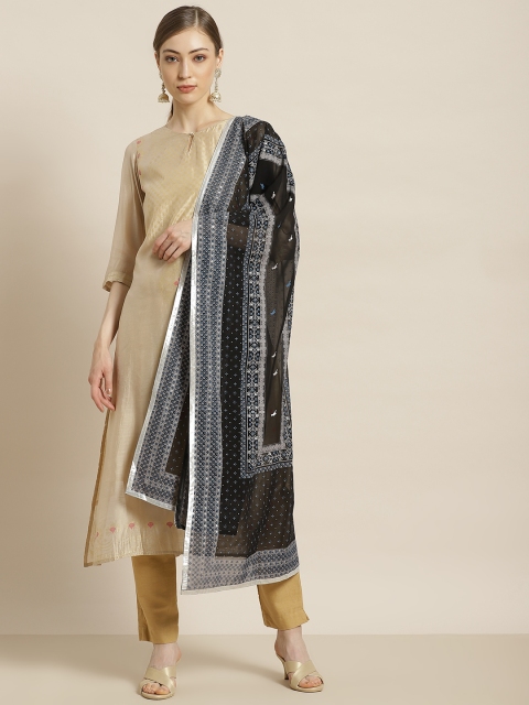 

Juniper Black & Blue Ethnic Motifs Printed Dupatta with Mukaish