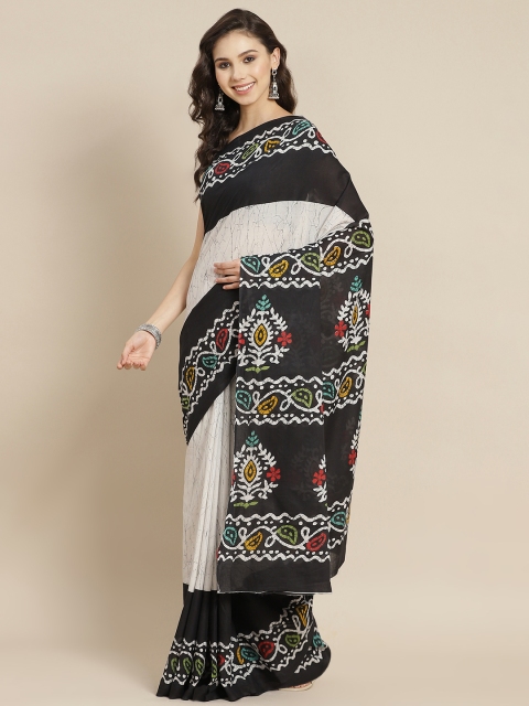 

Juniper Black & White Ethnic Printed Pure Cotton Bagru Saree