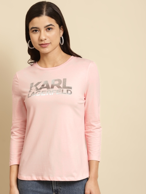 

COVER STORY Women Pink & Silver Typography Printed T-Shirt