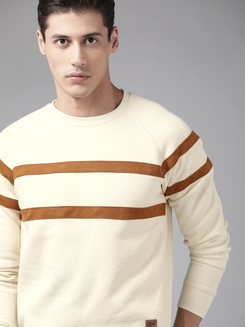 

Roadster Men Cream-Coloured & Brown Striped Detail Sweatshirt