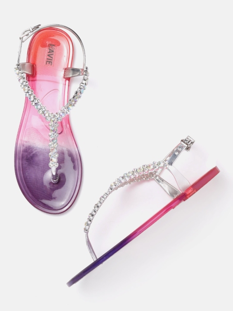 

Lavie Women Silver-Toned Embellished T-Strap Flats