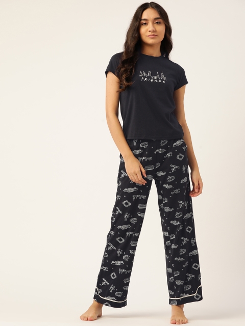 

FRIENDS by DressBerry Women Black & Off White Night Suit