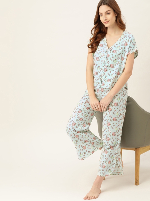 

DressBerry Women Blue & Maroon Printed Night suit