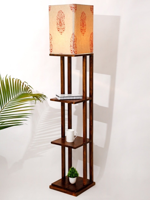 

Fabindia Brown & Orange Printed Wooden Sheesham Sattva Shelf Lamp with Shade