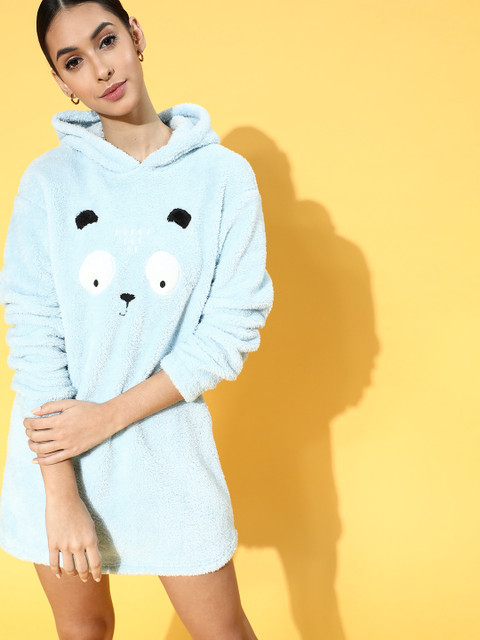 

DressBerry Women Stunning Blue Embroidered Faux Fur Nightdress