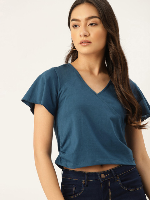 

DressBerry Teal Wrap Crop Top