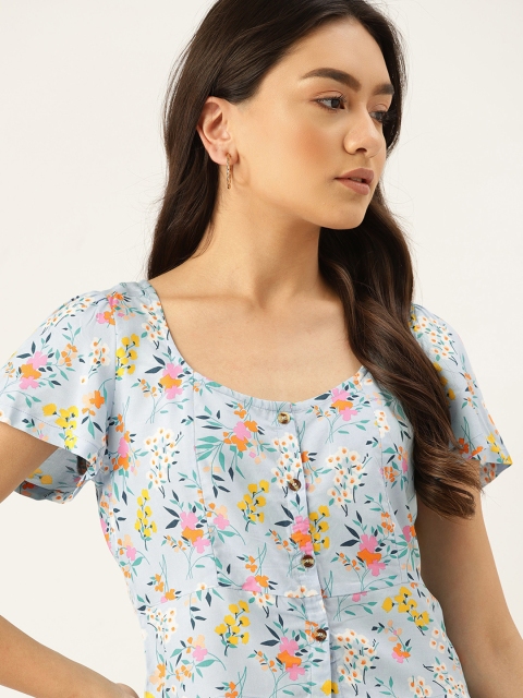 

DressBerry Blue & Pink Floral Regular Crop Top