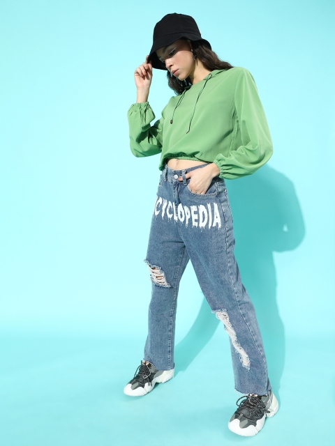 

DressBerry Women Gorgeous Green Solid Cropped Top