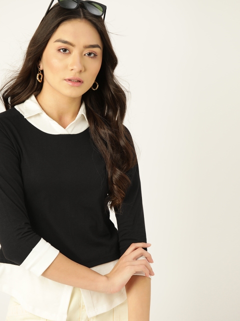 

DressBerry Black & White Solid Layered Top