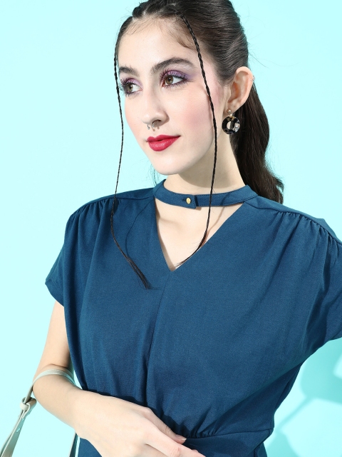 

DressBerry Women Stunning Blue Solid Cropped Top