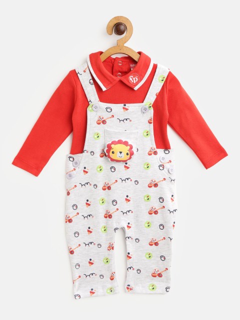 

Fisher Price X Moms Love Infant Boys Red & Grey Melange Pure Cotton Printed Clothing Set