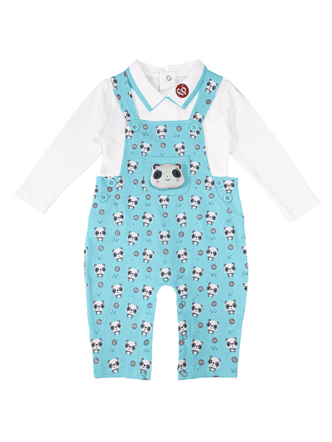 

Fisher Price X Moms Love Infant Girls White & Blue Pure Cotton T-shirt & Dungarees
