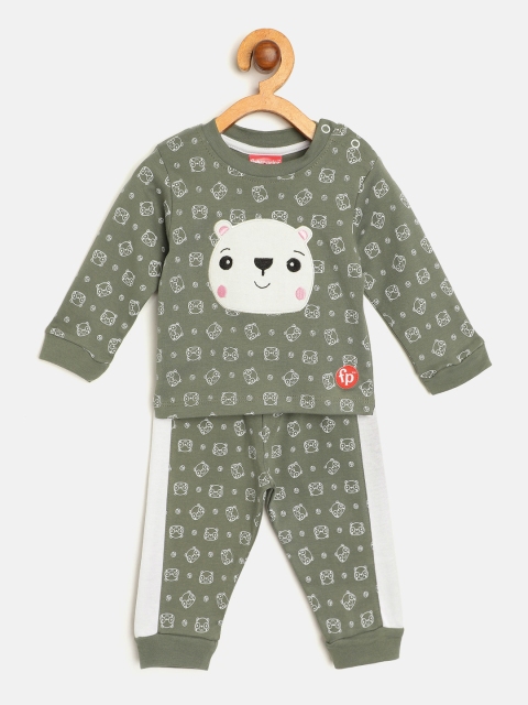 

Fisher Price X Moms Love Infant Boys Olive Green & White Printed Pure Cotton Pyjamas Set