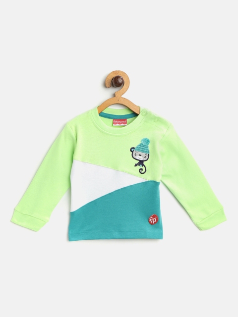 

Fisher Price X Moms Love Infant Boys Green White Colourblocked Pure Cotton T-shirt
