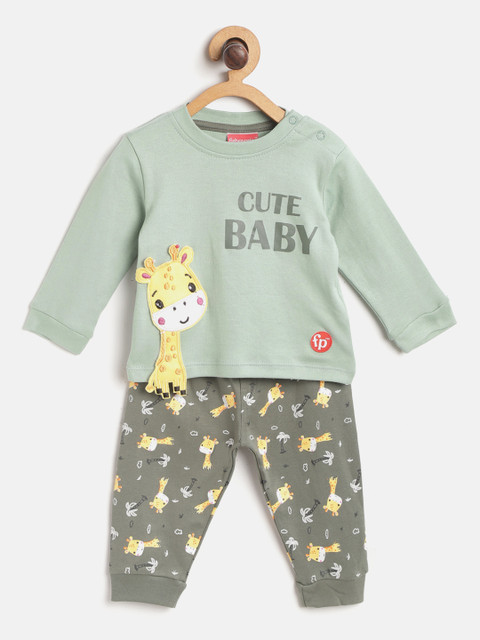 

Fisher Price X Moms Love Infant Boys Mint Green & Yellow Printed Pure Cotton Pyjamas Set