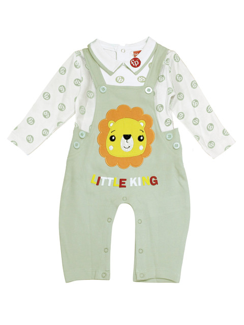 

Fisher Price X Moms Love Infant Boys White & Green Printed T-shirt with Dungarees