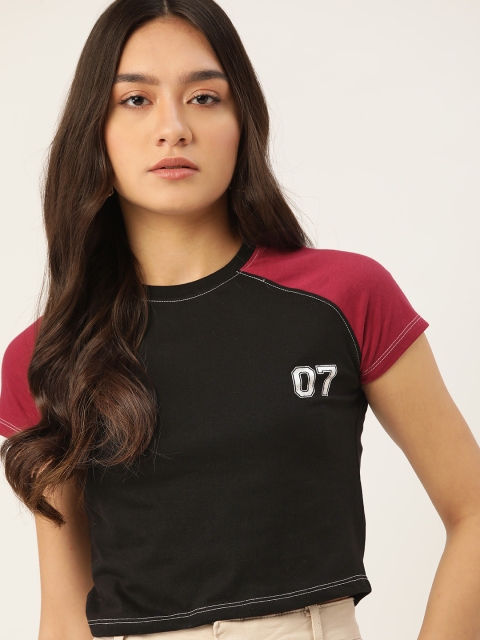 

DressBerry Women Black & Burgundy Solid Sustainable & Recycled T-shirt