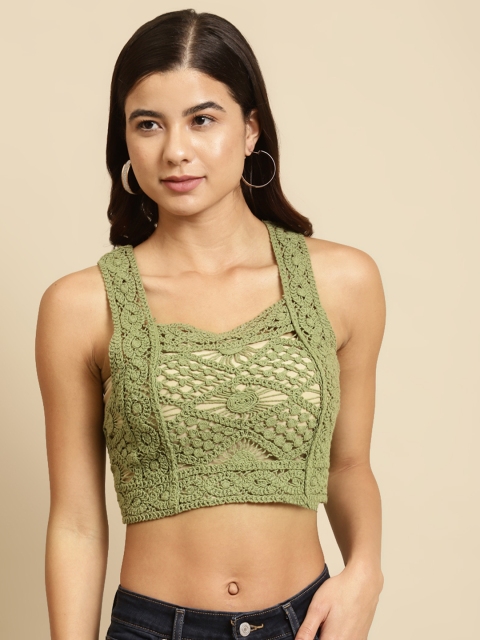 

COVER STORY Green Floral Cotton Regular Crop Top