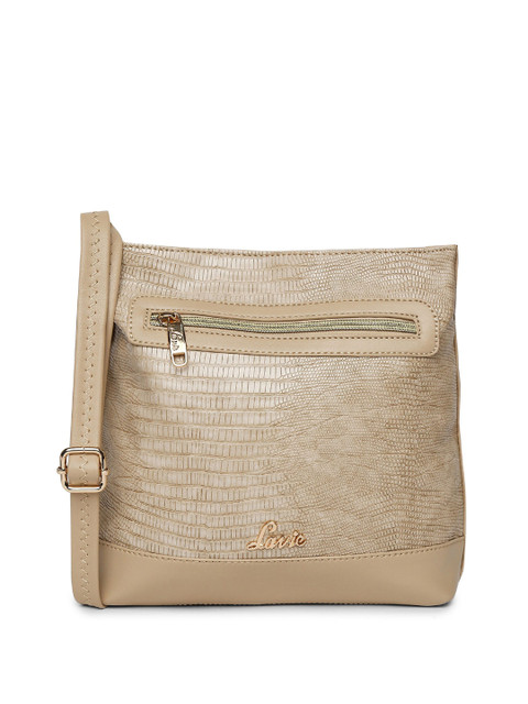 

Lavie Beige Snakeskin Textured Structured Sling Bag