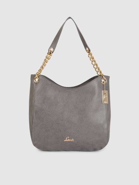 

Lavie Grey Solid Structured Hobo Bag