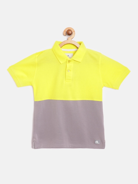 

Cherry Crumble Boys Yellow & Grey Colourblocked Polo Collar T-shirt