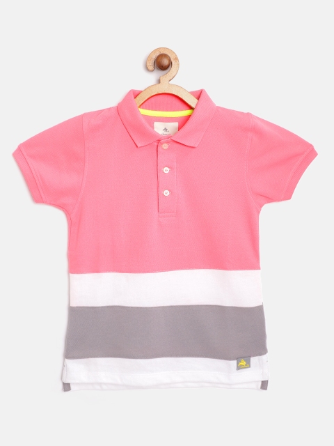 

Cherry Crumble Boys Pink & White Colourblocked Polo Collar T-shirt