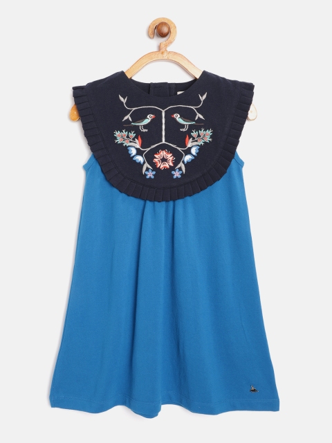 

Cherry Crumble Girls Blue Floral Embroidered A-Line Dress