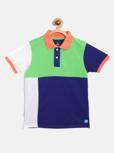 

Cherry Crumble Boys Blue & Green Colourblocked Polo Collar T-shirt