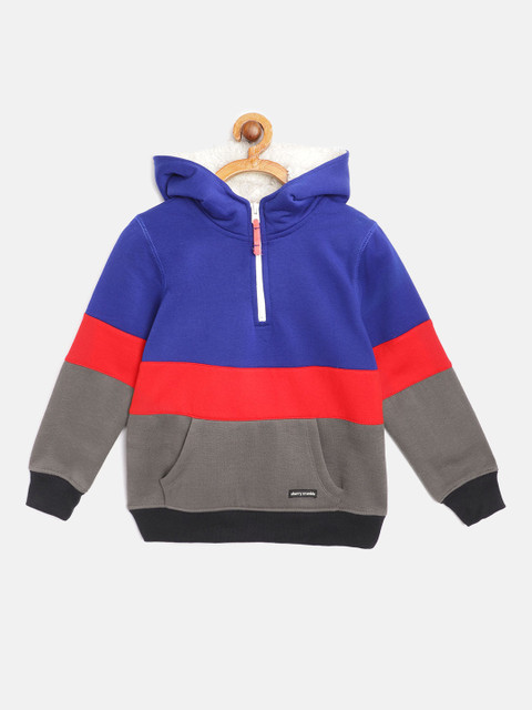 

Cherry Crumble Boys Blue & Grey Colourblocked Hooded Sweatshirt