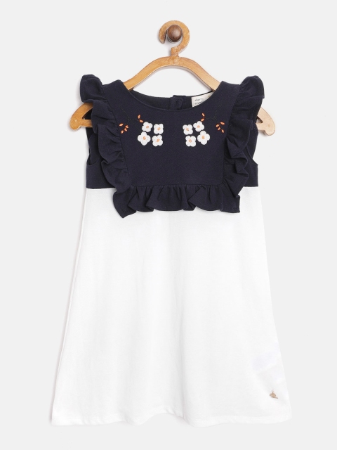 

Cherry Crumble Girls White & Navy Blue Colourblocked A-Line Dress