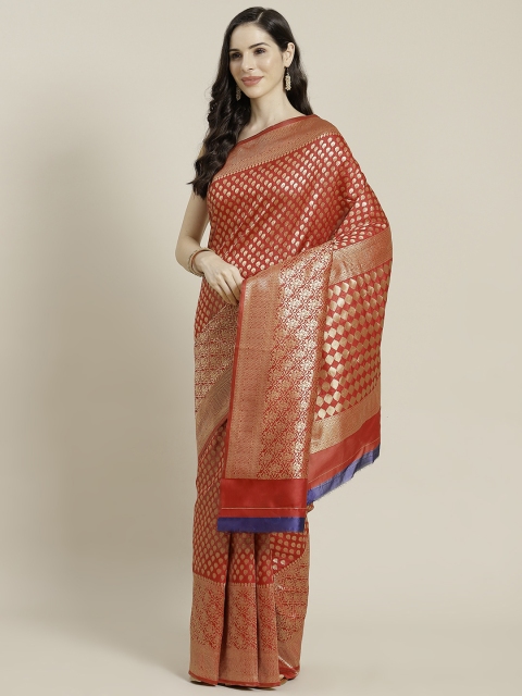 

Mitera Red & Golden Ethnic Motifs Woven Design Kanjeevaram Saree