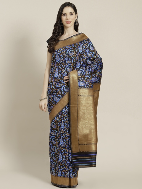 

Mitera Blue & Black Ethnic Motifs Zari Celebrity Kanjeevaram Saree