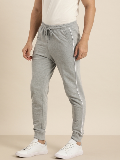 

Invictus Indoor Men Grey Melange Solid Slim Fit Joggers With Side Stripes